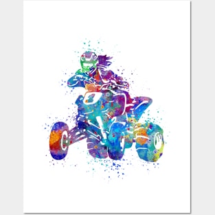 Four Wheeler ATV Riding Girl Watercolor Silhouette Posters and Art